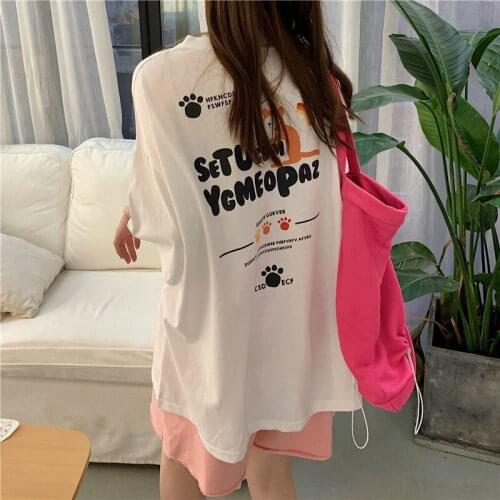 2021 summer new loose Korean style simple printing college style ins short-sleeved T-shirt women