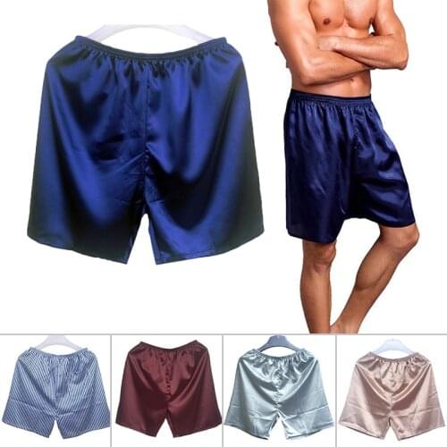 New Men' S Loose Sleepwear Sexy Underwear Satin Men Boxers Shorts Hombre Nightwear Shorts Comfortable Solid Color Men Sleepwear