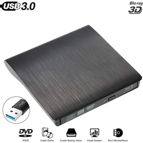 Blu-Ray Drive Slim USB 3.0 Bluray Burner BD-RE CD/DVD RW Writer Play Blu-ray Disc for Win 8/10 Laptop Notebook Netbook PC