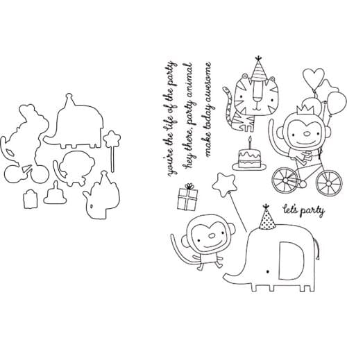 Clear Stamp And Cutting Dies Car Animals Monkey Riding Bicycle Birthday Cake For DIY Scrapbook Photo Album Craft Card 2021 New