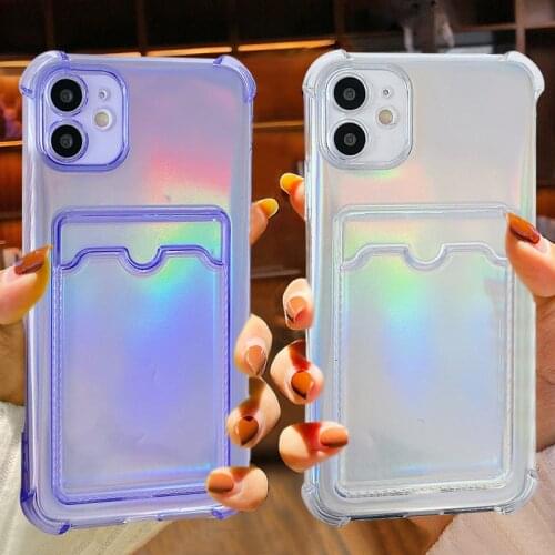 LOVECOM Luxury Laser Wallet Card Phone Case For iPhone 11 12 Pro Max XS Max X XR 7 8 Plus Soft Plain Shockproof Protector Cover