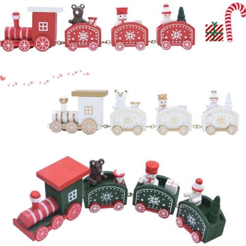 Merry Christmas Mini Train Wooden Painted Crafts Children Toy Snowman Bear Xmas Ornament New Year Party Gift Home Decor Supplies
