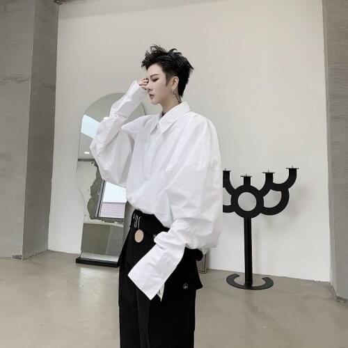 MIXCUBIC 2020 summer Korean style personality Bubble sleeves design shirts men casual loose shirts for men,size M-XL