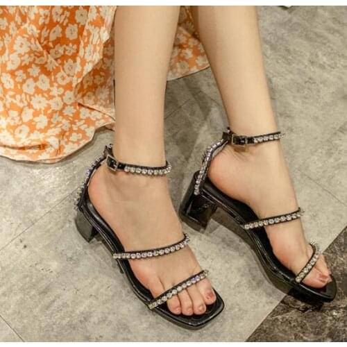 Carpaton Summer Crystal Embellished Thick Heels Sandals Woman Sexy Open Toe Ankle Strap Party Dress Shoes Ladies High Heel Shoe