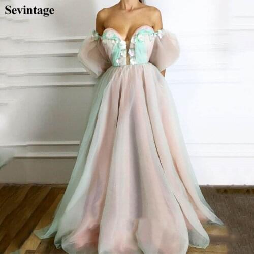 Sevintage Chic Off Shoulder Short Sleeves Prom Dresses 3D Flowers Sweetheart Evening Gowns Custom Made Women Party Dress vestido