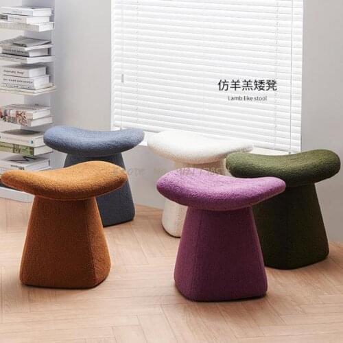 Nordic light luxury low stool fabric simple household creative makeup chair lamb wool stool sitting pier door dressing stool