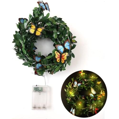 2/3/6m LED Outdoor Solar Rattan Butterfly Lamp String Lights LEDs Leaf Fairy Garland Christmas Party Lights for Garden Decor