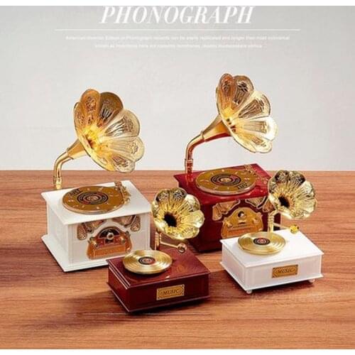 Vintage Gramophone Music Box with Drawer for Home Decoration Creative Wedding Birthday Gift Figurine Jewelry Box Home Decor