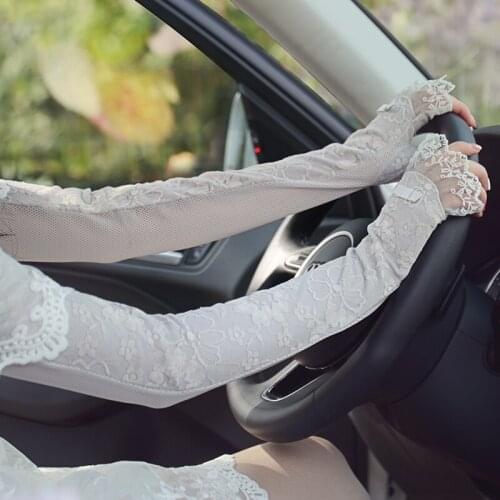 ITAX-9914 Spring summer double lace long sunscreen gloves lady send receive bag