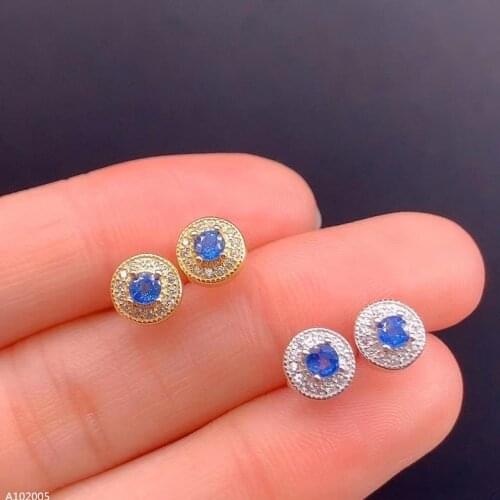 Supporting detection 925 sterling silver inlaid natural sapphire earrings for women 3x3 round faceted 2 colors optional fashion