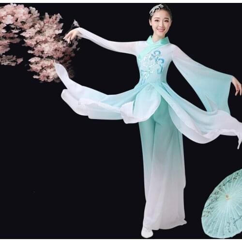Women Modern Chinese Fan Dance Costume Female Umbrella Dancewear Lady Elegance Stage Performance National Dance Outfit Yangko 90