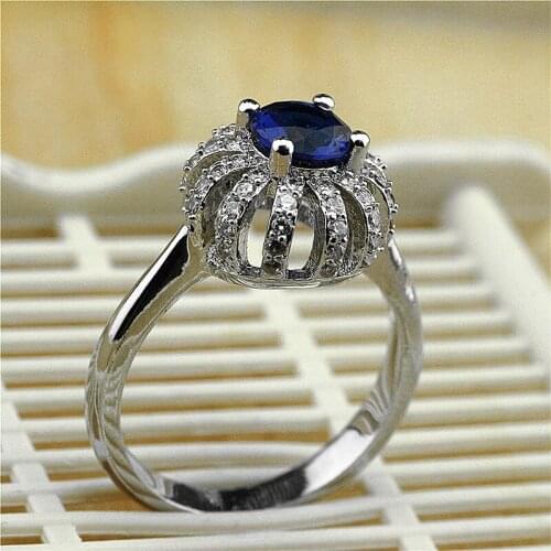 Luxury Cross Line Silver Color Zirconia Crown Ring For Womens Wedding Party AAA Zircon Blue Color Crystal Ring Romantic Jewelry