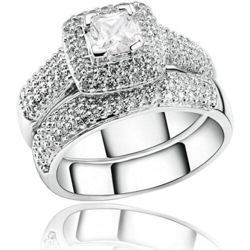 WYJZY Full set of AAA zircon couple ring classic bridal wedding engagement ring fashion ring for women