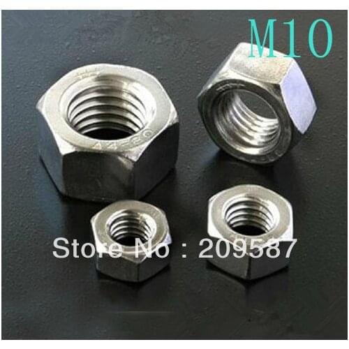 10pcs Metric Thread M10 304 Stainless Steel Hex Head Nuts Screw Nuts Hex Nuts