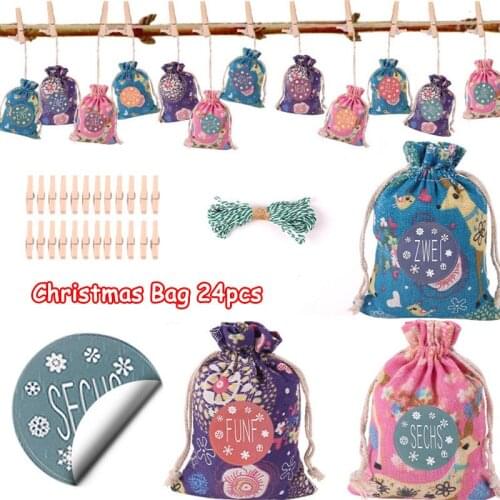 24pcs Christmas Fawn Set Cotton Gift Bag Christmas Drawstring Gift Sticker Decoration Candy Packaging Bag nn104