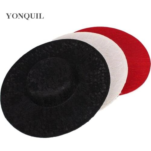 3 Colors Imitation Sinamay Hats With Lace 30CM Round Fascinator Base Party Bridal Headwear Decorative Women Cocktail Handmade