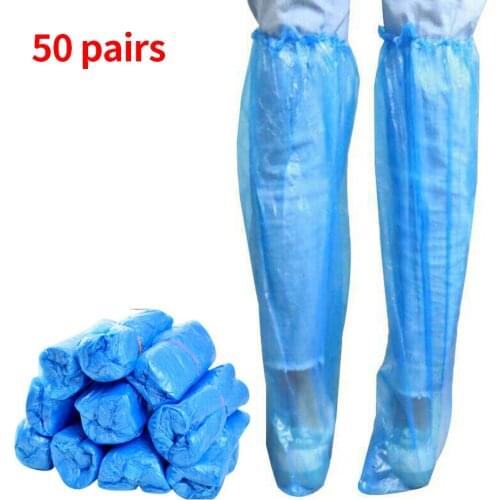 50pairs Disposable Shoe Cover Boots Universal Waterproof Protective Long Overshoe PE Outdoor Camping Rainy Day Travel Anti Slip