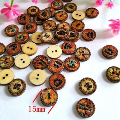 50 PCS/set DIY Novelty Retro print 2 Holes 15mm Clothes Wooden Buttons Scrapbooking Knopf Buttons Sewing Accessories