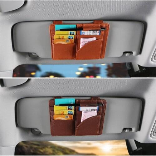 Auto Car Leather Paper Clip Storage Bag Car Multi-function Glasses Clip Multifunctionele Sunglass Kaarten Organizer
