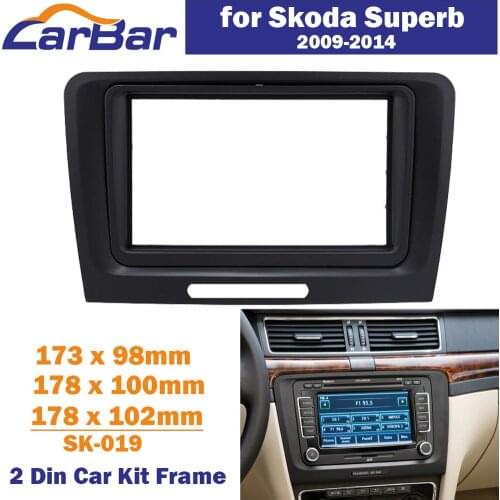 CarBar Double 2 Din Car Radio Fascia for Skoda Superb 2009-2014 Stereo Fascia Dash Dashboard Frame Panel Trim Kit Car Stereo