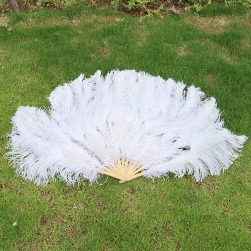 Big White Ostrich Marabou Feathers Fan With Bamboo Staves for Belly Dance Halloween Party Ornament Decor Accessory 13 bones