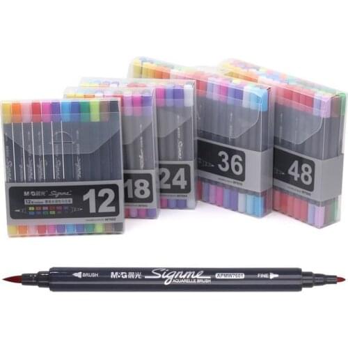 M&g 12/18/24/36/48 Colors Dual-tip Watercolor Art Markers Art For Drawing Brush Marker Pen Set Color Sketch Office Colored Pens