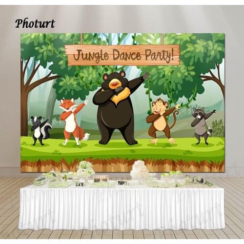 PHOTURT Jungle Dancing Party Background Kids Birthday Decoration Backdrop Cartoon Monkey Bear Vinyl Photo Decorate Props
