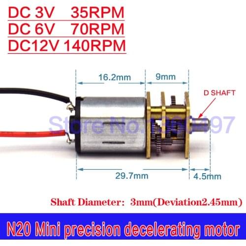 N20 Micro motor Electric gear box motor 3v 6v 12v 35/70/140rpm 3mm Motor Shaft Diameter For Power Tool