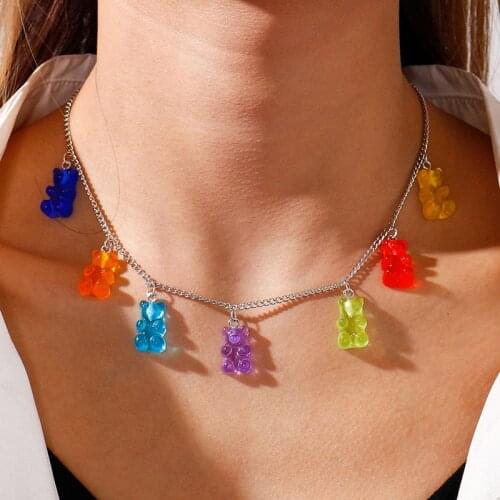 Hot Selling Colorful Bears Necklaces for Women Bears Tassel Gold Silver Color Chain Choker Necklace Fashion Jewelry Gifts