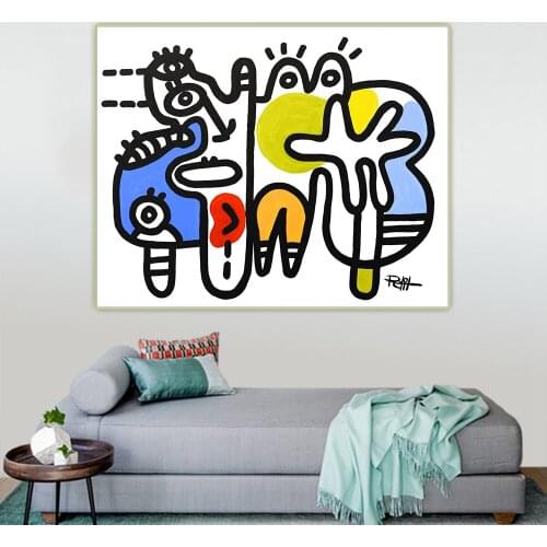 Au bord de la vie, by Jean Pierre Petit Abstract cartoon style Canvas Oil Painting Aesthetic Picture Wall Decor Home Decoration