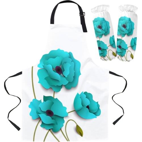 Blue-Cyan Flowers Poppies Kitchen Apron Baking Accessories Sleeveless Aprons for Men Women Home Cleaning Tools
