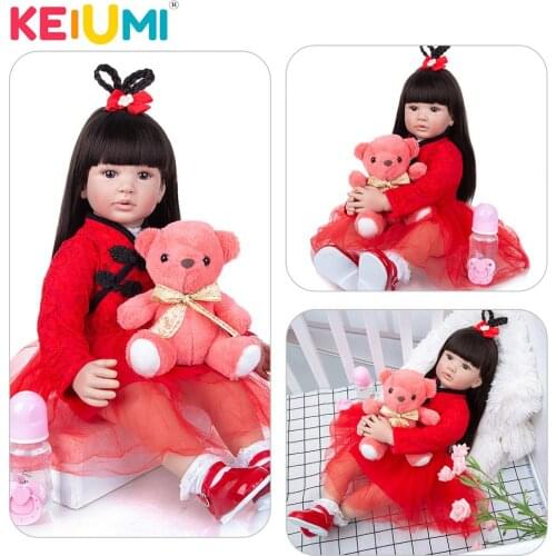 KEIUMI 24 Inch 60 Cm Lovely Cloth Body Reborn Baby Doll Long Hair Simulation Reborn Girl Doll Toys Christmas Gift For Children