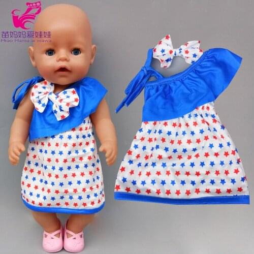 Doll dress 43cm baby new born doll strap dress 18inch american generation girl doll clothes cotton shirt