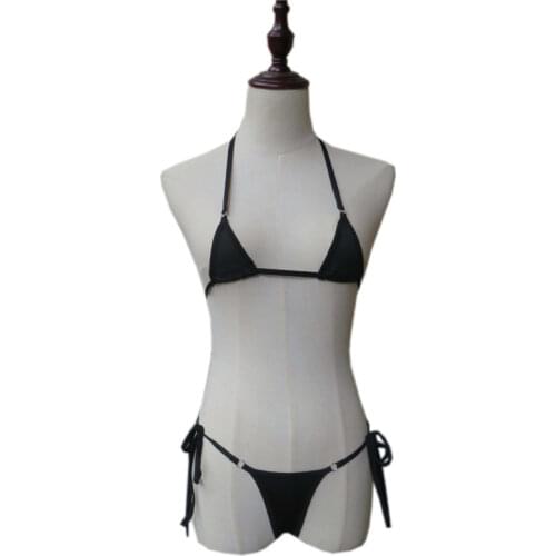 Micro bikini Sexy swimwear women swimsuit women biquini mini bikinis Solid color triangle Halter Lace metal Rings Large size Fun