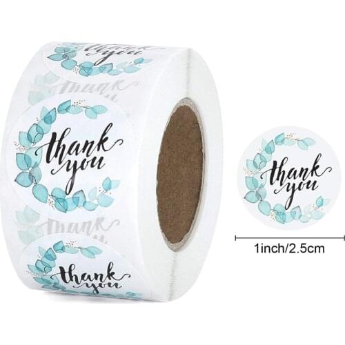 100-500pcs Thank You Stickers Green flower Round Paper Labels for Small Business Gift Bags Envelopes Scrapbooking Stickers Tags