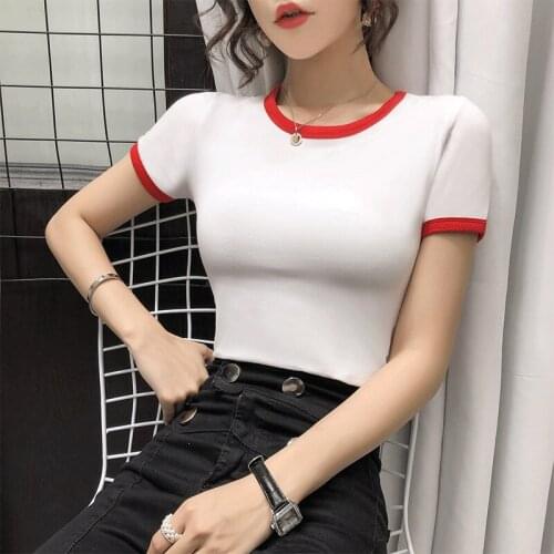 2021New O neck Korean Pure Cotton T-shirts Girls Ladies Sexy Top Basic Shirts Tee woman tshirts