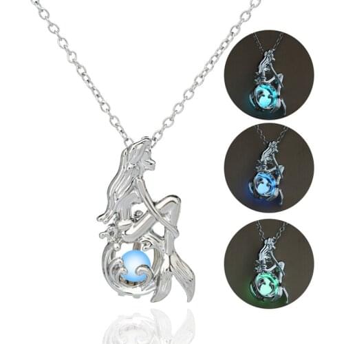 New Fluorite Necklace Fashionable Hollow Mermaid Can Open Luminous Pendant Woman Personality All-Match Jewelry Gift
