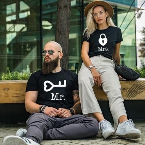 Couple Clothes Mr&Mrs Love Lock Print Tops Tee Summer Female T Shirt Short Sleeve T Shirt for Valentines Day Poleras Mujer