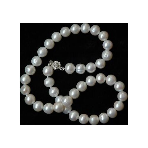 Real Freshwater 9-10mm White Pearl Necklace/ Silver Clasp