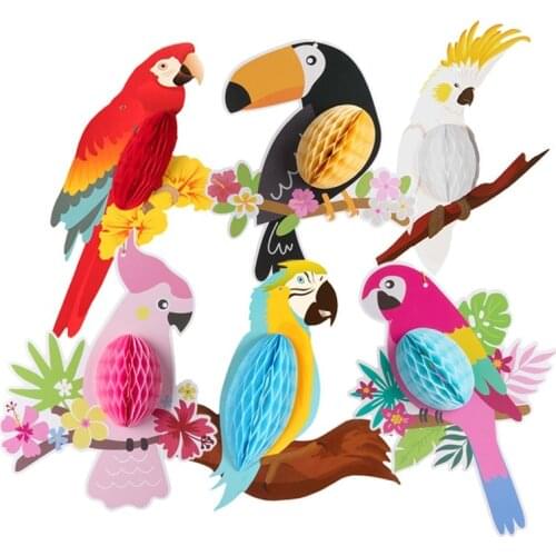 Hanging Paper Party Decoration 6pcs Vivid Honeycomb Parrots For Hawaiian Beach Pool Luau Tropical Summer Kids Birthday Supplies