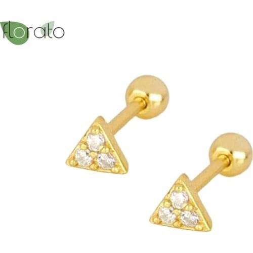 925 Sterling Silve Creative personality rtriangle Crystal Piercing Earrings For girl Party Gift Cartilage Stud Earrings Jewelry