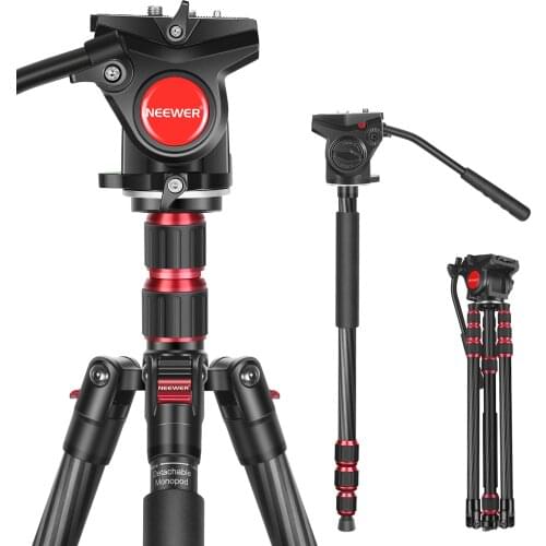 Neewer 2-in-1 N55CL Camera Tripod Monopod, Camera Video Tripod with 1/4 and 3/8 inch Screws Fluid Drag Pan Head for DSLR Cameras