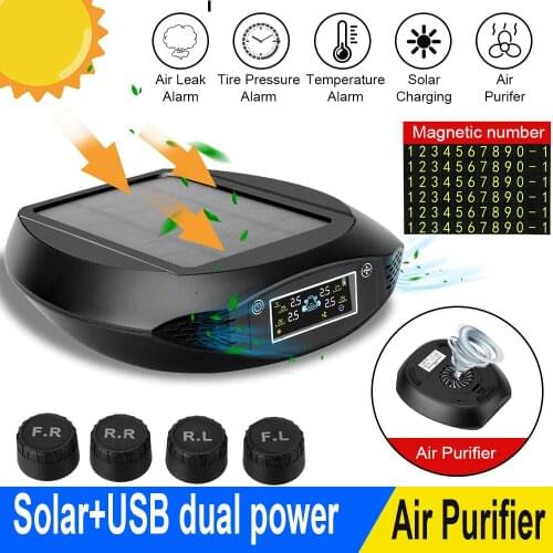 Solar+USB Dual Power TPMS LED Liquid Crystal Display Internal/External Sensors Air Purifier Car Tire Pressure Monitoring System