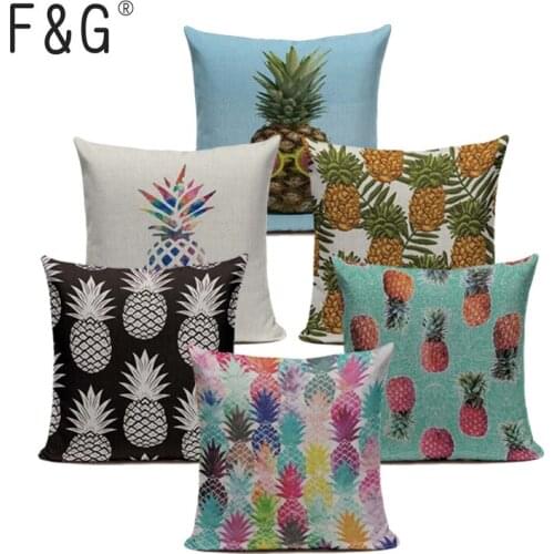 Modern Watercolor Colorful Pineapple Ananas Decoration Tropical decor Print Linen Cheap Sofa Car Cushion Cover Throw Pillow Case