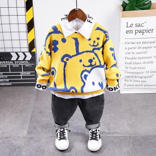 Boys Clothing Sets 2020 Autumn Brand New Fashion Costume Cartoon sweater + shirt + jeans 3PCS Casual boys Sports Set Outfits