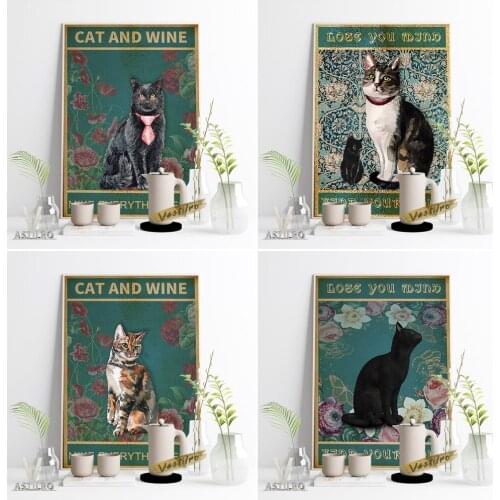 Vintage Wall Art Prints Custom Cat Poster Lovely Animals Portrait Canvas Painting Cat Lovers Gifts Wallpaper Home Decor Pictures