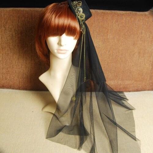 Handmade Vintage Gothic Steampunk Lolita Cosplay Mini Top Hat Retro Headdress for Women Black Hats Accessories