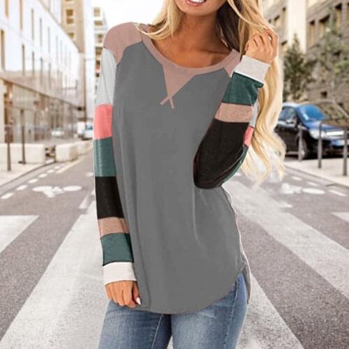 Winter Woman Color Block Long Sleeve Oversized T Shirt Winter Tops Fashion T-shirts Women 2021 Vintage Clothes Blusa Feminina