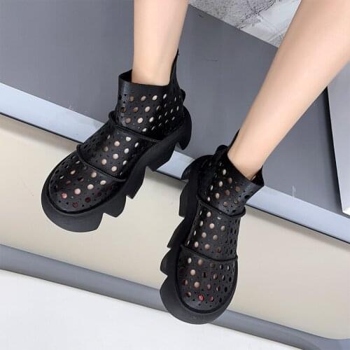 Boots For Women Summer 2020 Big Size 43 Mid-calf Boot Female PU Leather Slip On Woman Strange Heels Footwear Womens Shoes