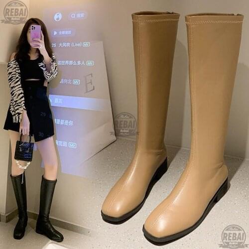 Designer Womens Warm Boots Autumn Winter New Square Toe Back Zipper High-tube Women Fashion Thick Heel Shoes Stivali Donna